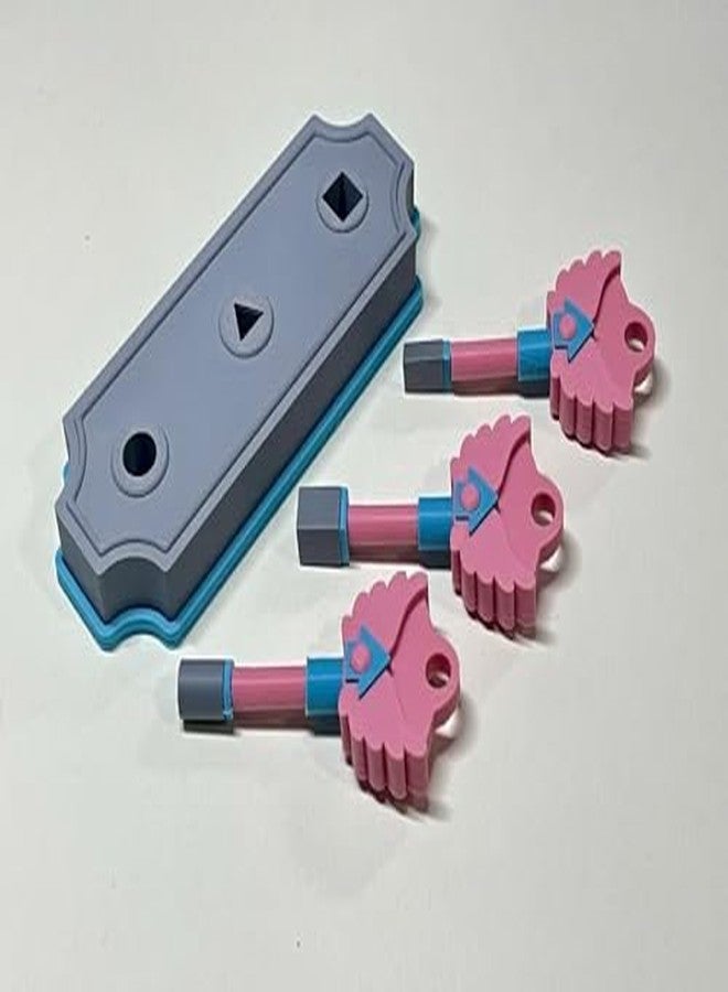 لوحة ألغاز تعليمية لفرز الأشكال ثلاثية الأبعاد، 3 مفاتيح تروس وردية، قاعدة رمادية وزرقاء، لعبة تعليمية - Image 5